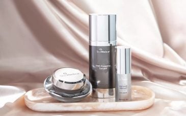 A SkinMedica display of the products used in hrt services.